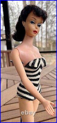 1961 #5 Barbie Doll MCMLVIII Brunette Pony Tail Head Zebra Black White Suit