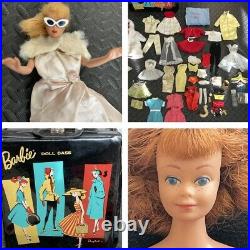 1961 BARBIE DOLL withBLACK VINYL CASE PONYTAIL & LOTS OF ACCESSORIES Freckle Midge