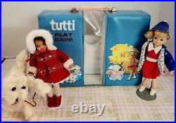 1965 Vintage Barbie Tutti Play Case And Two Original Doll Plus Head/Dog/Extras