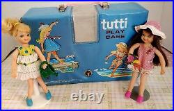 1965 Vintage Barbie Tutti Play Case And Two Original Doll Plus Head/Dog/Extras