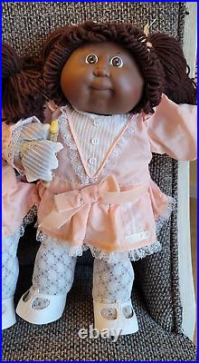 1985 Cabbage Patch Kids AA TWINS Dolls Black Hair Pacifier Mint All Original