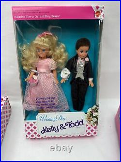 1990 Wedding Day Barbie Ken Kelly & Todd Gift Set Dolls In Original Shipper