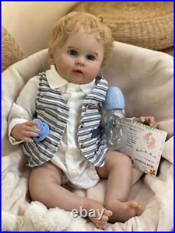 22in George Reborn Toddler Doll Open Eyes Soft Body Realistic Handmade Hair Baby