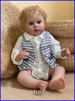 22in George Reborn Toddler Doll Open Eyes Soft Body Realistic Handmade Hair Baby