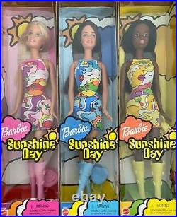 3 Barbies Sunshine Day 2001 Pink, Blue & Yellow Blonde, Brunette & AA NRFB
