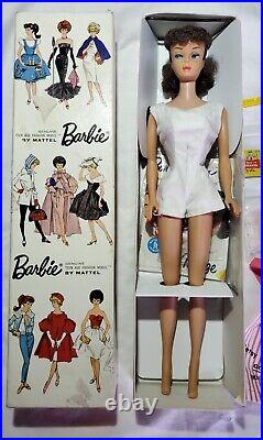 #6 Brunette Ponytail Barbie With Box, Stand, Garden Party, Clothes Access Lot