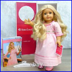 American Girl 18 CAROLINE DOLL In MEET OUTFIT + Book Hanger Blonde Hair AG BOX