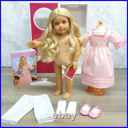 American Girl 18 CAROLINE DOLL In MEET OUTFIT + Book Hanger Blonde Hair AG BOX