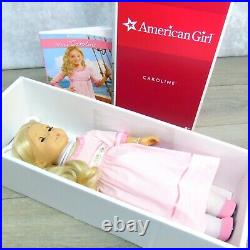 American Girl 18 CAROLINE DOLL In MEET OUTFIT + Book Hanger Blonde Hair AG BOX