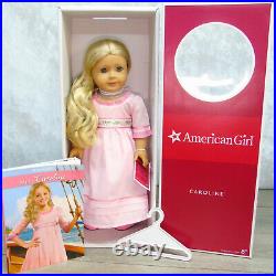 American Girl 18 CAROLINE DOLL In MEET OUTFIT + Book Hanger Blonde Hair AG BOX