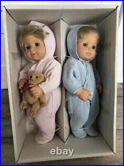 American Girl Bitty Baby Blonde Twins In Original Sleepers and Playdate Outfits