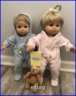 American Girl Bitty Baby Blonde Twins In Original Sleepers and Playdate Outfits