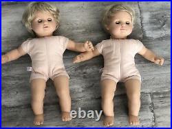 American Girl Bitty Baby Blonde Twins In Original Sleepers and Playdate Outfits