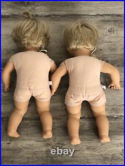 American Girl Bitty Baby Blonde Twins In Original Sleepers and Playdate Outfits