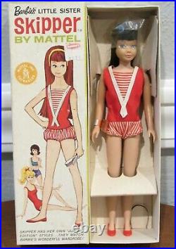 Barbie 1963 Straight Leg Brunette Skipper #950 Mint In Box Wrist Tag, Cello