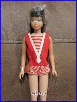 Barbie 1963 Straight Leg Brunette Skipper #950 Mint In Box Wrist Tag, Cello