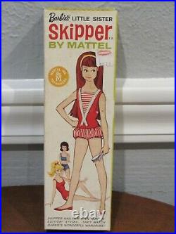 Barbie 1963 Straight Leg Brunette Skipper #950 Mint In Box Wrist Tag, Cello
