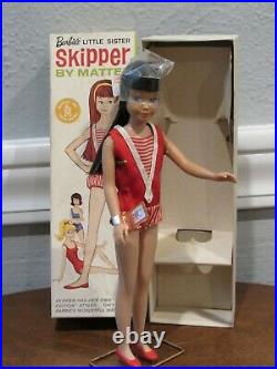 Barbie 1963 Straight Leg Brunette Skipper #950 Mint In Box Wrist Tag, Cello