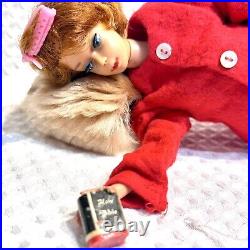 Barbie & Allan Lot Vtg 1961 Bubble Cut Titian Red Hair Wigs Case Clothes