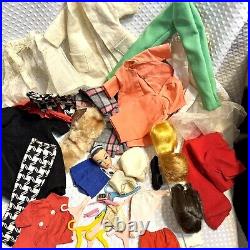Barbie & Allan Lot Vtg 1961 Bubble Cut Titian Red Hair Wigs Case Clothes