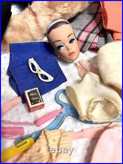 Barbie & Allan Lot Vtg 1961 Bubble Cut Titian Red Hair Wigs Case Clothes