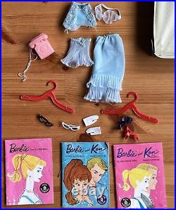 Barbie BRUNETTE Ponytail JAPAN TM Solid Body 1960s WithCase, Outfits & Misc