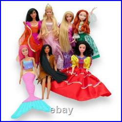 Disney Princess Barbie Lot Rapunzel Esmeralda Pocahontas Snow White Mattel Dolls