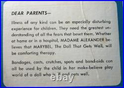 Earliest MARYBEL 1958 The Doll That Gets Well OrigBox PatPend Mme Alexander