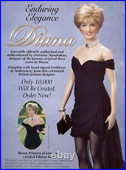 Franklin Mint Diana, Princess of Glamour Limited Edition Vinyl Portrait Doll NEW