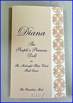 Franklin Mint Diana The Peoples Princess Doll Midnight Blue Velvet Ball Gown NIB