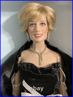 Franklin Mint Princess Diana Vinyl Doll in First Engagement Black Taffeta Gown