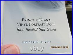 Franklin Mint Princess Diana Vinyl Portrait Doll Blue Beaded Silk Gown Nrfb