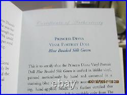 Franklin Mint Princess Diana Vinyl Portrait Doll Blue Beaded Silk Gown Nrfb