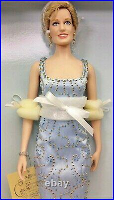 Franklin Mint, Princess Diana Vinyl Portrait Doll COA, - Blue Beaded Silk Gown LE