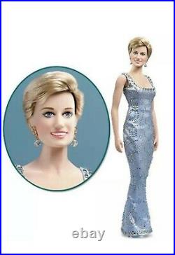 Franklin Mint, Princess Diana Vinyl Portrait Doll COA, - Blue Beaded Silk Gown LE