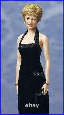 Franklin Mint Princess Diana Vinyl doll 16 black velvet dress COA limit edition