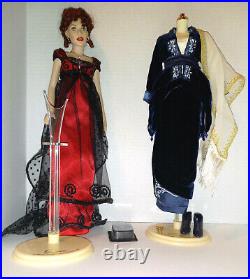 Franklin Mint Titanic Rose Vinyl Doll LOT Red Beaded/Blue Velvet/Orig Stand+Form