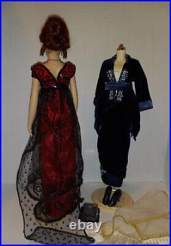 Franklin Mint Titanic Rose Vinyl Doll LOT Red Beaded/Blue Velvet/Orig Stand+Form