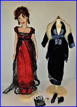 Franklin Mint Titanic Rose Vinyl Doll LOT Red Beaded/Blue Velvet/Orig Stand+Form