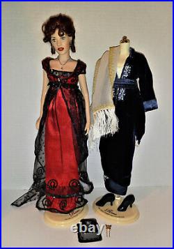 Franklin Mint Titanic Rose Vinyl Doll LOT Red Beaded/Blue Velvet/Orig Stand+Form