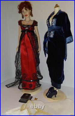 Franklin Mint Titanic Rose Vinyl Doll LOT Red Beaded/Blue Velvet/Orig Stand+Form