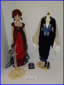 Franklin Mint Titanic Rose Vinyl Doll LOT Red Beaded/Blue Velvet/Orig Stand+Form