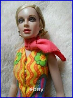 Franklin Mint Twiggy doll dressed in mod jumpsuit, shoes, jewelry & stand