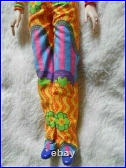 Franklin Mint Twiggy doll dressed in mod jumpsuit, shoes, jewelry & stand