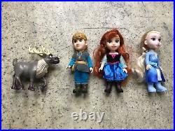 Frozen Petite Princess Dolls Elsa, Anna, Kristoff, Sven HTF 6 Lot Disney Nice