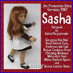 GOTZ SASHA DOLL Red Hair Corduroy Dress Pinafore Leather Shoes Vintage E Germany