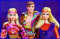 GROOVY Vintage Barbie 3 MOD TNT LIVE ACTION Barbie Ken P. J. LOT OF HIPPIE NM BIN