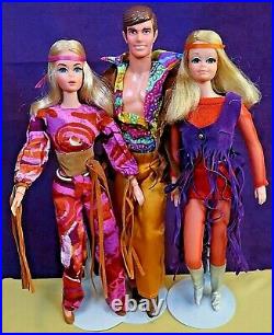 GROOVY Vintage Barbie 3 MOD TNT LIVE ACTION Barbie Ken P. J. LOT OF HIPPIE NM BIN