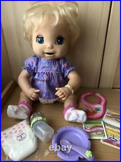 HASBRO 2006 Baby Alive Interactive Doll Soft Face Cup Spoon Bowl Diaper Food Lot