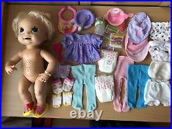 HASBRO 2006 Baby Alive Interactive Doll Soft Face Cup Spoon Bowl Diaper Food Lot